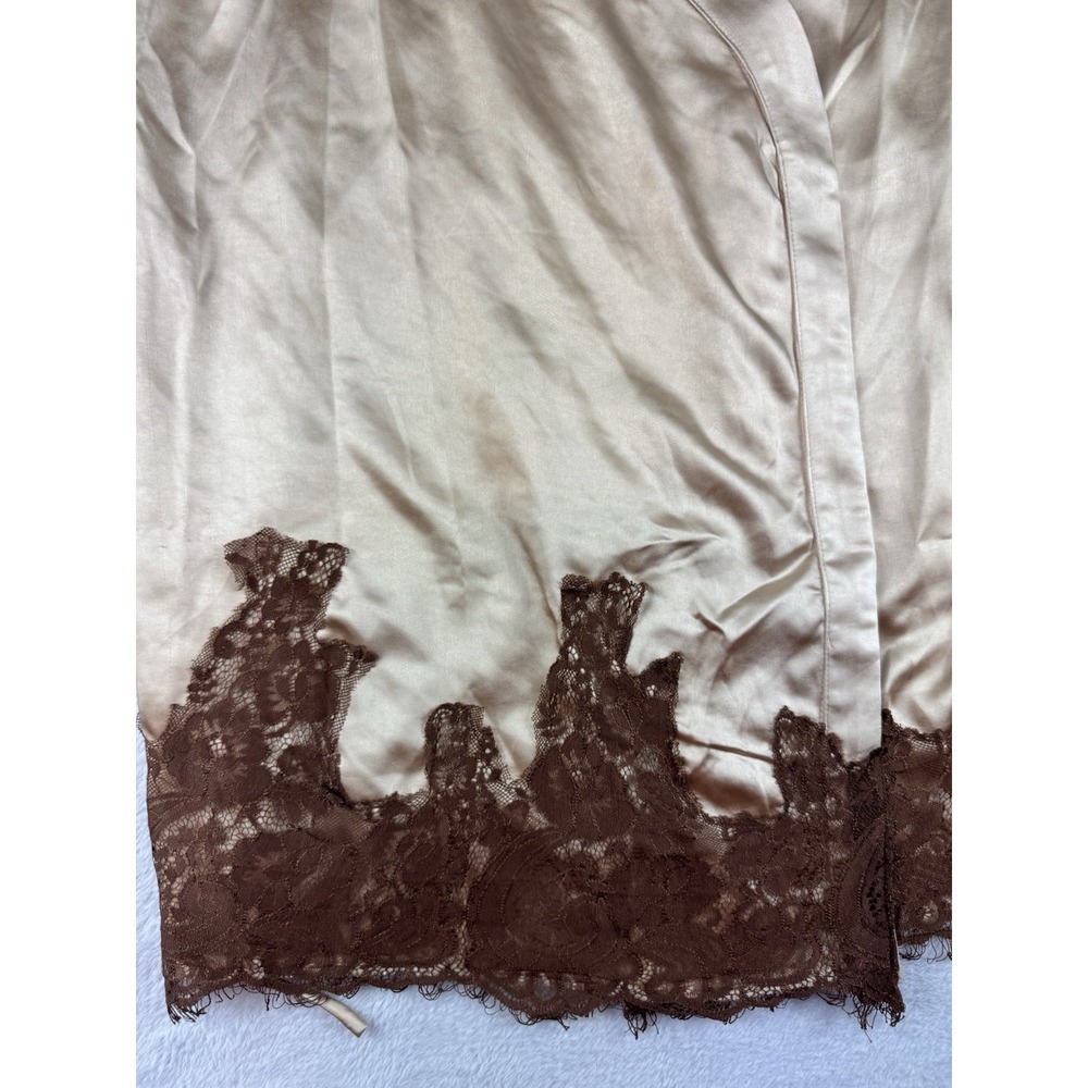 12th Tribe Gold Standard Champagne Kimono Dress Satin Lace Trim Womens M - Picture 2 of 10